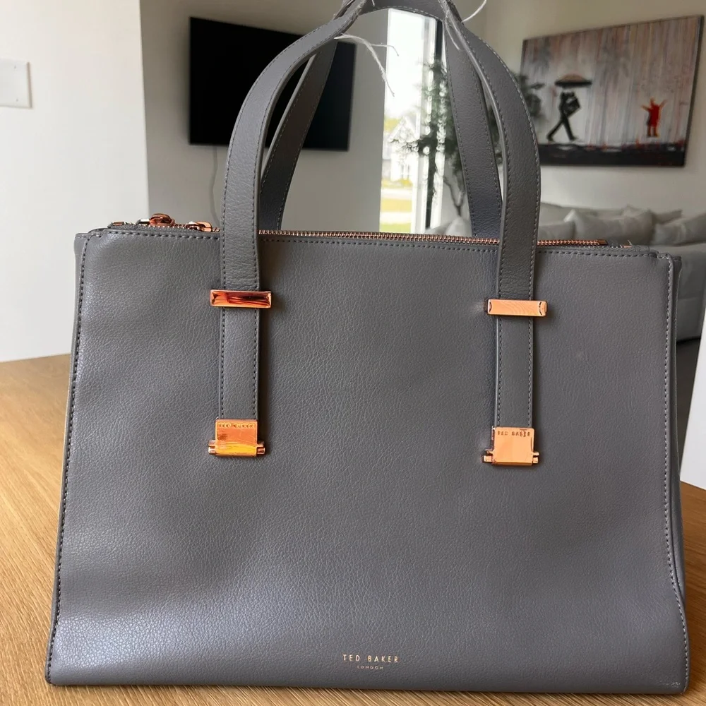 Ted Baker Charcoal Briefcase Bag with Rose Gold Hardware